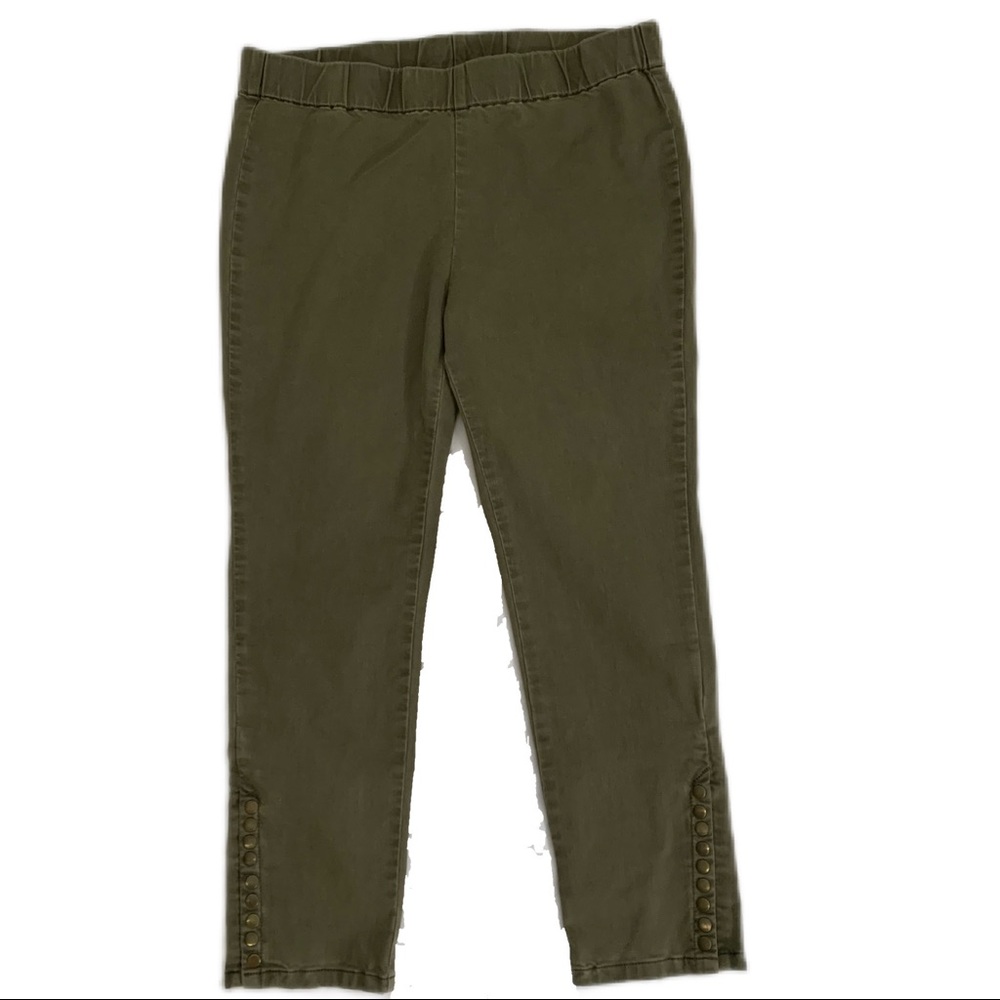 Soft Surroundings LP Metro Green Pull On Elastic Waist Snap Hem Denim Leggings - Picture 2 of 10